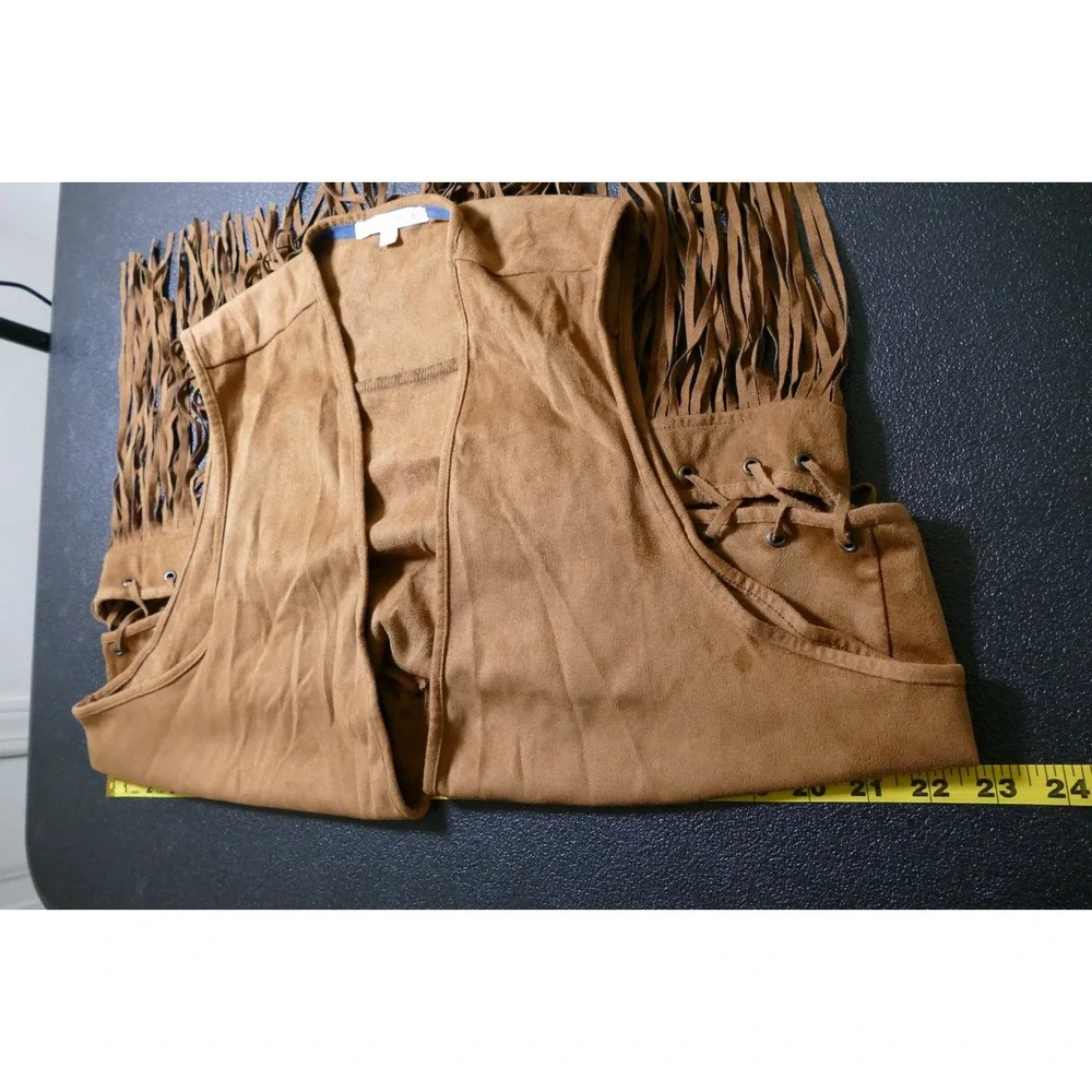 Womens Boho Western Faux Suede Fringe Vest Size 2X Festival Hippie Cowgirl Rodeo